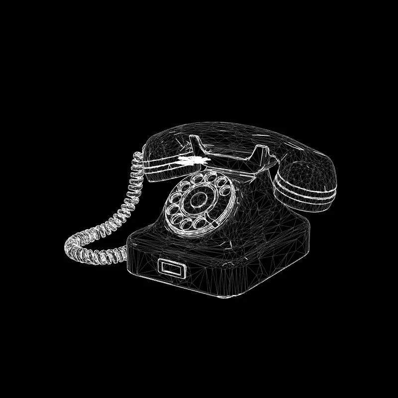 Galda telefons ar ciparripu, baltu līniju zīmējums uz melna